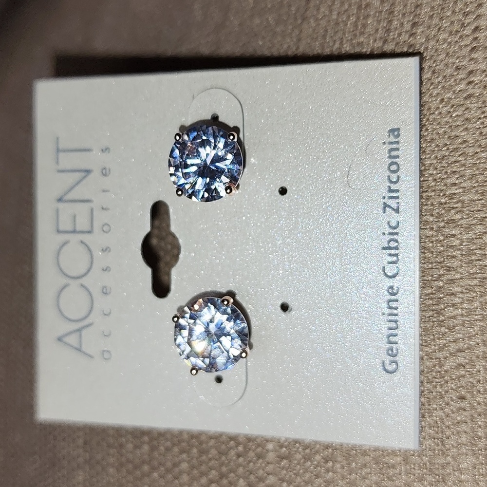 New Genuine Cubic Zirconia Rose Gold-Tone Stud Earrings